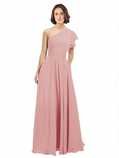 A-Linien Eine-Schulter Chiffon Lange Brautjungfernkleider Websites