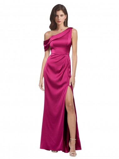 A-Linien Eine-Schulter Stretch-Satin Lange Formale Brautjungfernkleider / Abendkleider / Abiballkleider Websites