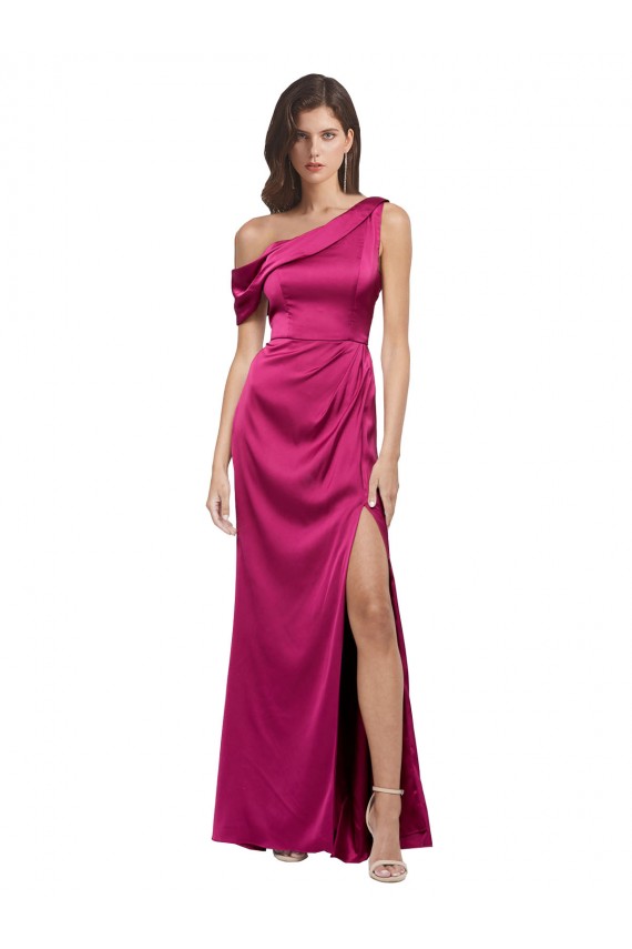 A-Linien Eine-Schulter Stretch-Satin Lange Formale Brautjungfernkleider / Abendkleider / Abiballkleider Websites