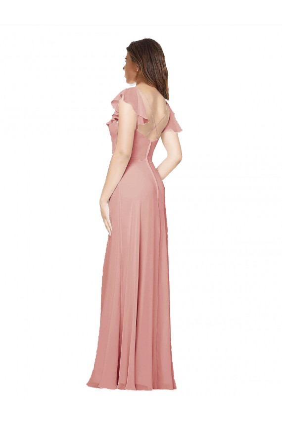 A-Linien V-Ausschnitt Chiffon Lange Brautjungfernkleider Websites