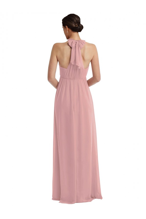 Altrosa A-Linien Neckholder Chiffon Lange Brautjungfernkleider Websites