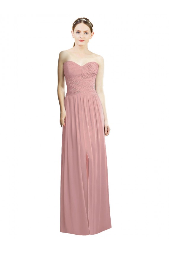 Altrosa A-Linien Trägerlos Chiffon Lange Formale Brautjungfernkleider / Abendkleider Websites