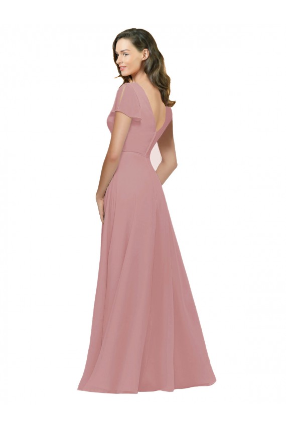 Altrosa A-Linien V-Ausschnitt Chiffon Lange Brautjungfernkleider Websites
