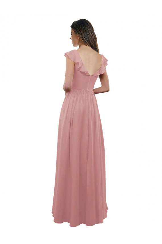 Altrosa A-Linien V-Ausschnitt Chiffon Lange Brautjungfernkleider Websites