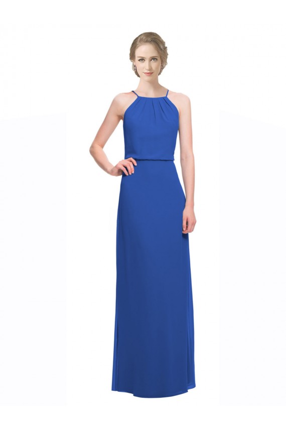 Blau 135 A-Linien Spaghetti-Träger Chiffon Lange Brautjungfernkleider Websites