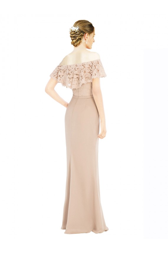 Champagner A-Linien Off-Schulter Chiffon Spitze Lange Brautjungfernkleider / Abiballkleider Websites