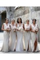 Champagner A-Linien V-Ausschnitt Chiffon Lange Brautjungfernkleider Websites
