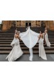 Champagner A-Linien V-Ausschnitt Chiffon Lange Brautjungfernkleider Websites