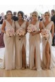 Champagner A-Linien V-Ausschnitt Chiffon Lange Brautjungfernkleider Websites