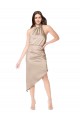 Champagner Rosa A-Linien Neckholder Midi Seidiger Satin Kurze Brautjungfernkleider / Abiballkleider / Cocktailkleider / Heimkehr Kleider Websites