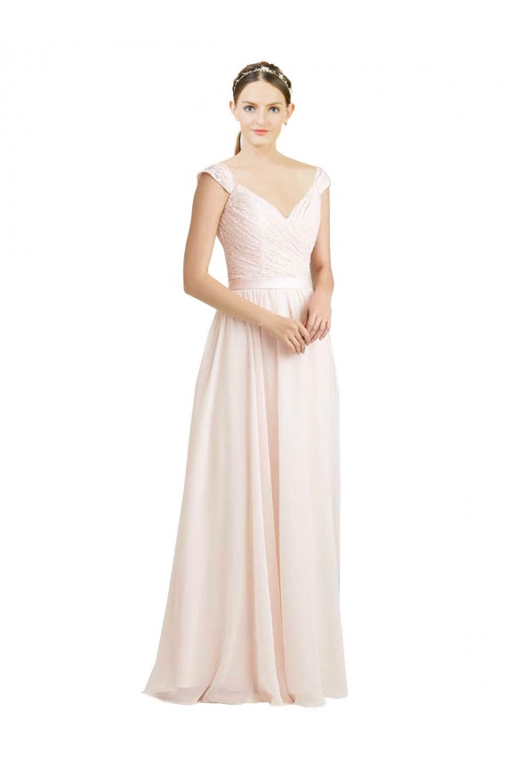 Creme Rosa A-Linien Chiffon Spitze Lange Brautjungfernkleider Websites