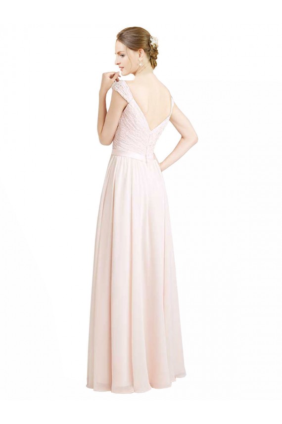Creme Rosa A-Linien Chiffon Spitze Lange Brautjungfernkleider Websites