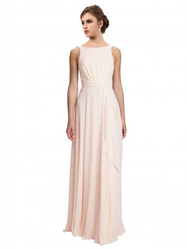 Creme Rosa A-Linien Stehkragen Ausschnitt Chiffon Lange Brautjungfernkleider Websites