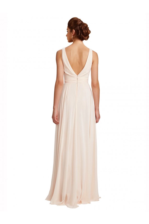 Creme Rosa A-Linien Stehkragen Ausschnitt Chiffon Lange Brautjungfernkleider Websites