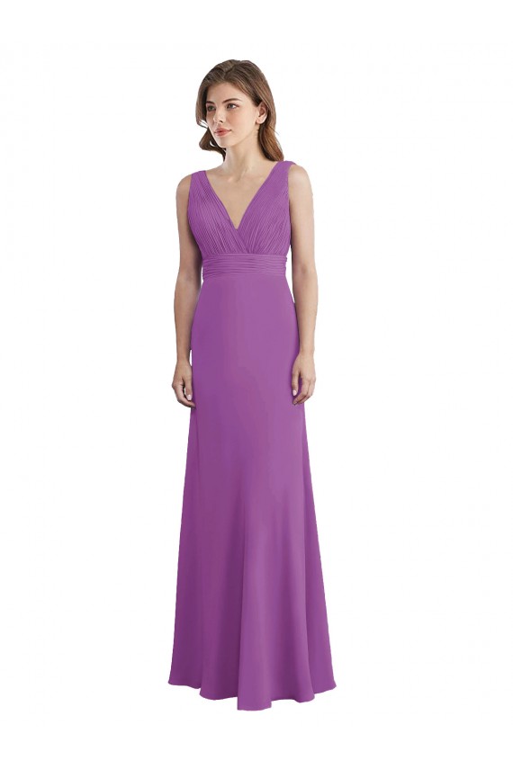 Dahlie A-Linien V-Ausschnitt Chiffon Lange Brautjungfernkleider Websites