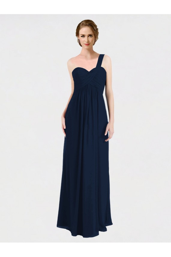 Dunkelmarine A-Linien Eine-Schulter Chiffon Lange Brautjungfernkleider Websites