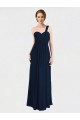 Dunkelmarine A-Linien Eine-Schulter Chiffon Lange Brautjungfernkleider Websites