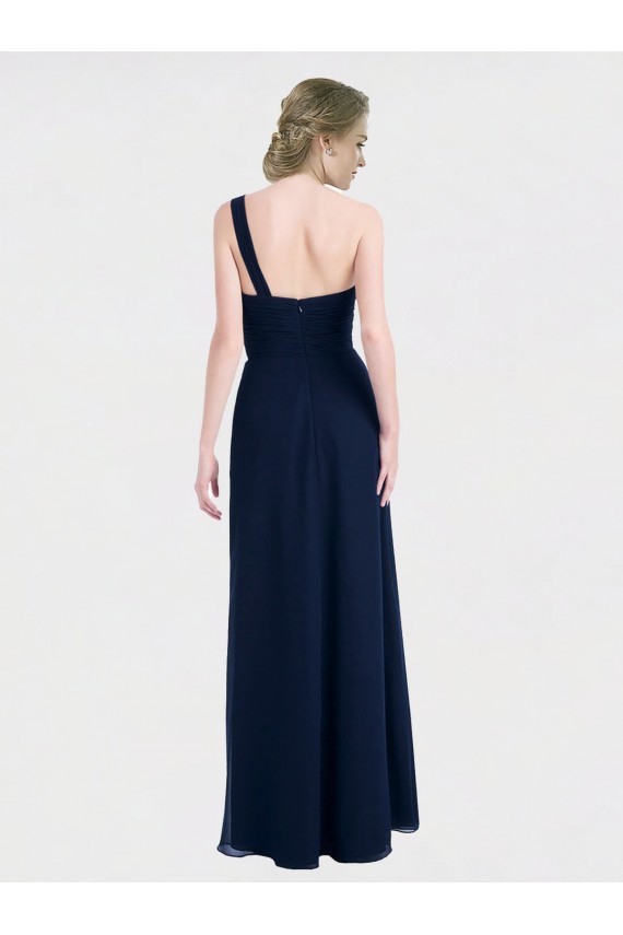Dunkelmarine A-Linien Eine-Schulter Chiffon Lange Brautjungfernkleider Websites
