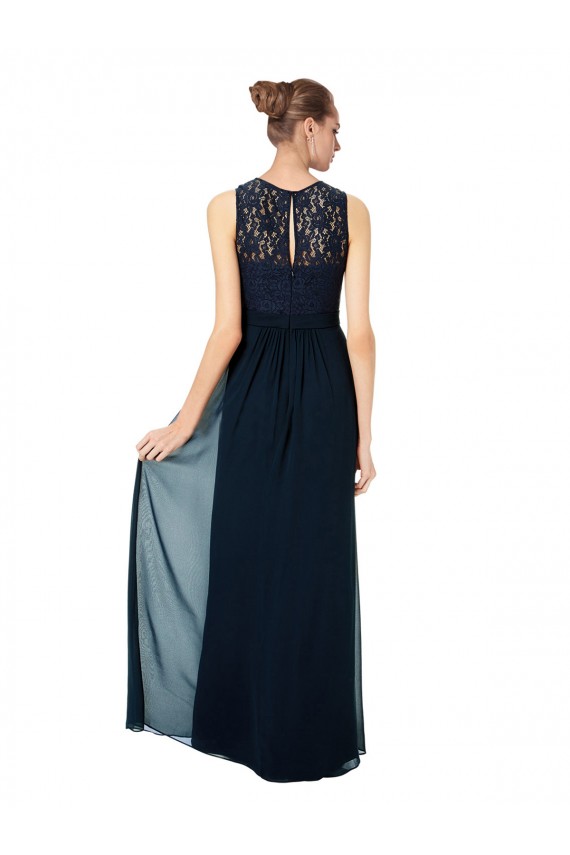 Dunkelmarine A-Linien Illusion Ausschnitt Chiffon Spitze Lange Brautjungfernkleider Websites