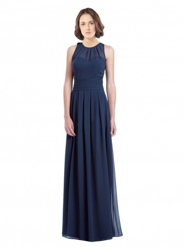 Dunkelmarine A-Linien Neckholder Chiffon Lange Brautjungfernkleider Websites