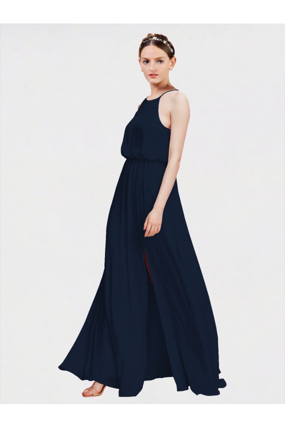 Dunkelmarine A-Linien Neckholder Chiffon Lange Brautjungfernkleider Websites