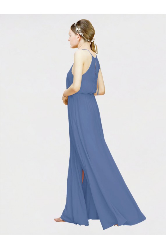 Dunkelmarine A-Linien Neckholder Chiffon Lange Brautjungfernkleider Websites
