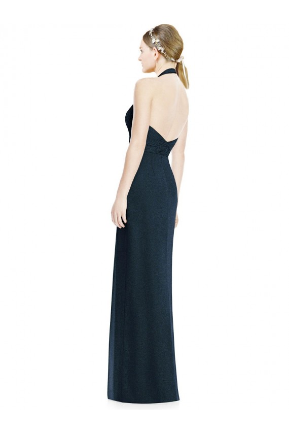 Dunkelmarine A-Linien Neckholder V-Ausschnitt Chiffon Lange Brautjungfernkleider Websites