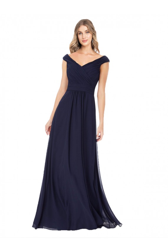 Dunkelmarine A-Linien Off-Schulter Chiffon Lange Brautjungfernkleider Websites