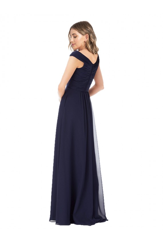 Dunkelmarine A-Linien Off-Schulter Chiffon Lange Brautjungfernkleider Websites