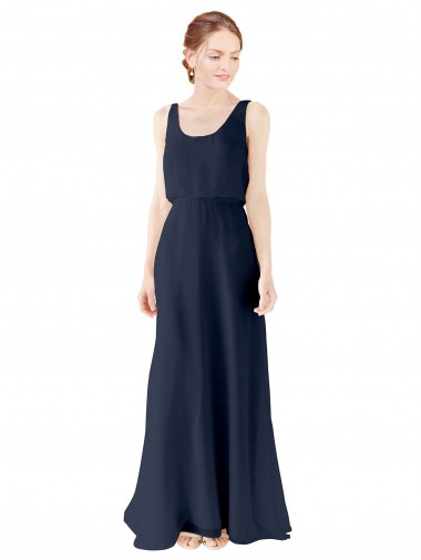 Dunkelmarine A-Linien Scoop Chiffon Lange Brautjungfernkleider Websites
