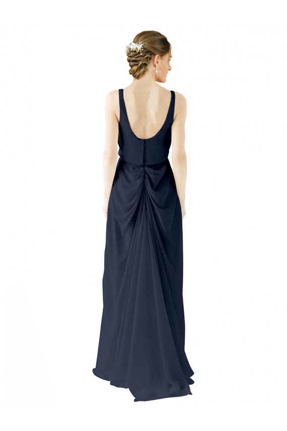 Dunkelmarine A-Linien Scoop Chiffon Lange Brautjungfernkleider Websites
