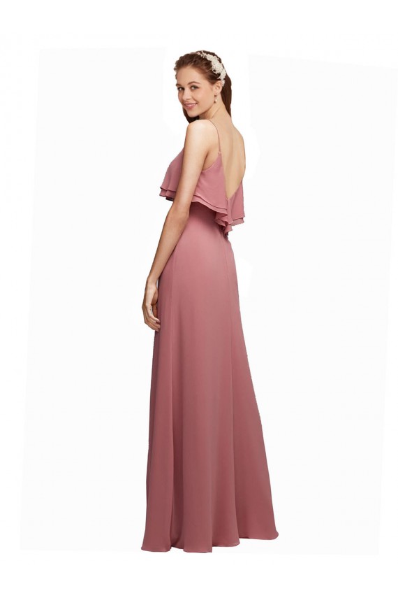 Dunkelmarine A-Linien Spaghetti-Träger Scoop Chiffon Lange Brautjungfernkleider Websites
