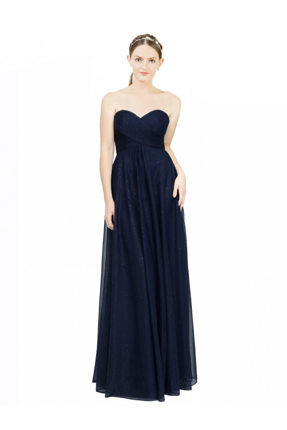 Dunkelmarine A-Linien Trägerlos Chiffon Lange Brautjungfernkleider Websites