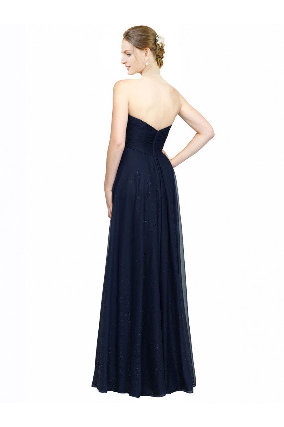 Dunkelmarine A-Linien Trägerlos Chiffon Lange Brautjungfernkleider Websites