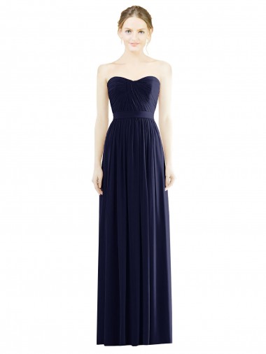 Dunkelmarine A-Linien Trägerlos Chiffon Lange Formale Brautjungfernkleider / Abendkleider Websites