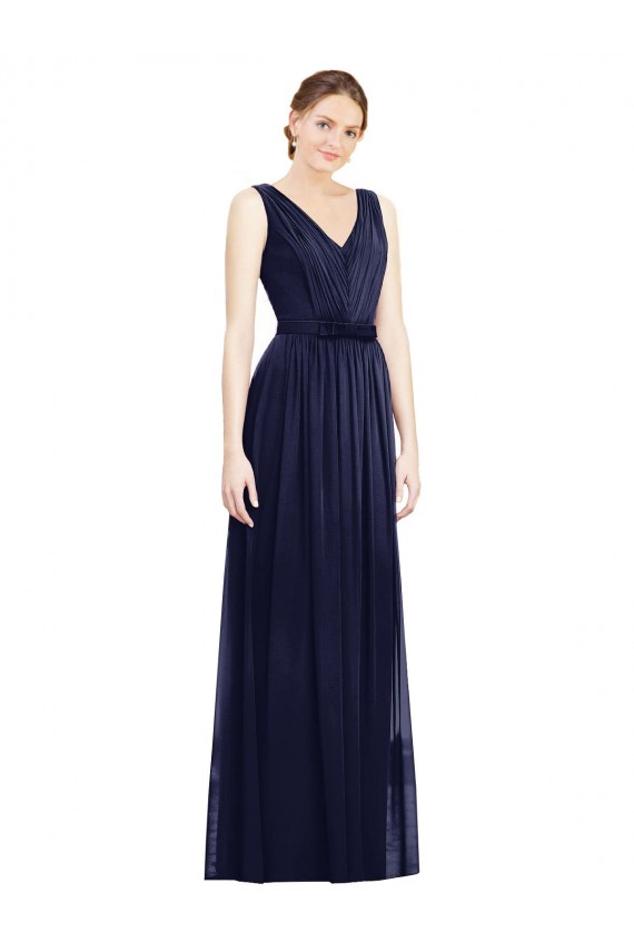 Dunkelmarine A-Linien V-Ausschnitt Chiffon Lange Brautjungfernkleider Websites