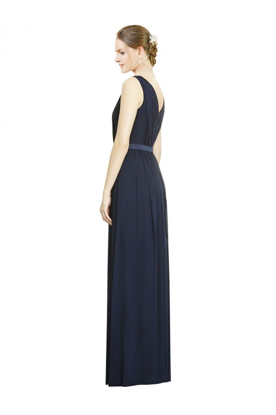 Dunkelmarine A-Linien V-Ausschnitt Chiffon Lange Brautjungfernkleider Websites