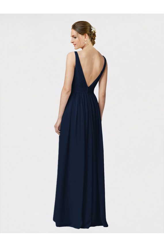 Dunkelmarine A-Linien V-Ausschnitt Chiffon Lange Brautjungfernkleider Websites