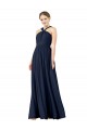 Dunkelmarine A-Linien V-Ausschnitt Chiffon Lange Brautjungfernkleider Websites