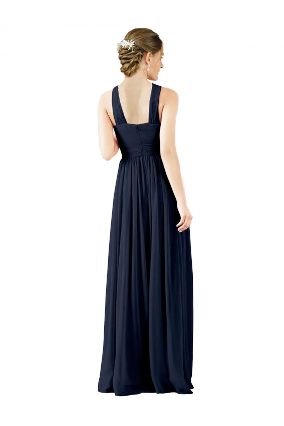 Dunkelmarine A-Linien V-Ausschnitt Chiffon Lange Brautjungfernkleider Websites