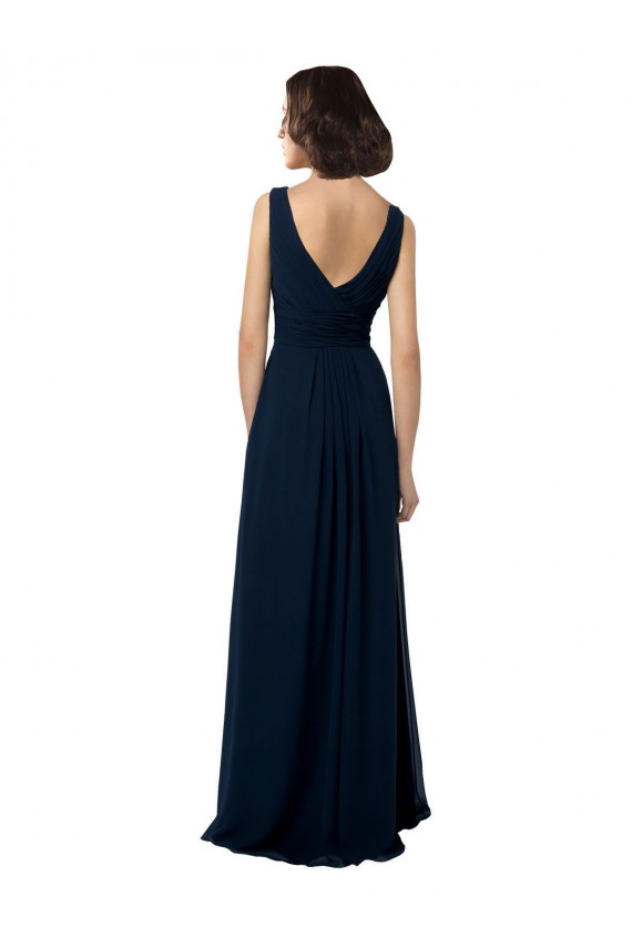 Dunkelmarine A-Linien V-Ausschnitt Chiffon Lange Brautjungfernkleider Websites