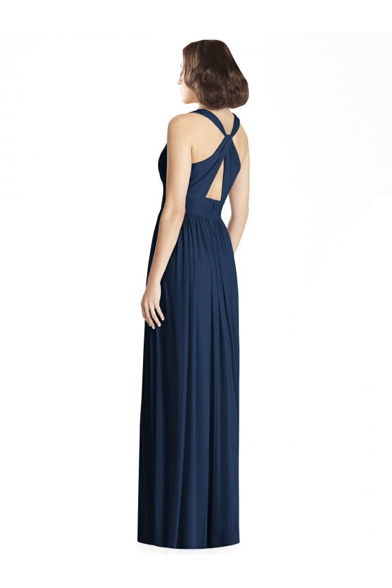 Dunkelmarine A-Linien V-Ausschnitt Chiffon Lange Brautjungfernkleider Websites