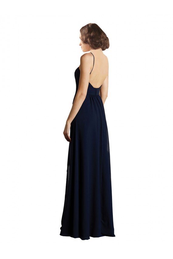 Dunkelmarine A-Linien V-Ausschnitt Chiffon Lange Brautjungfernkleider Websites