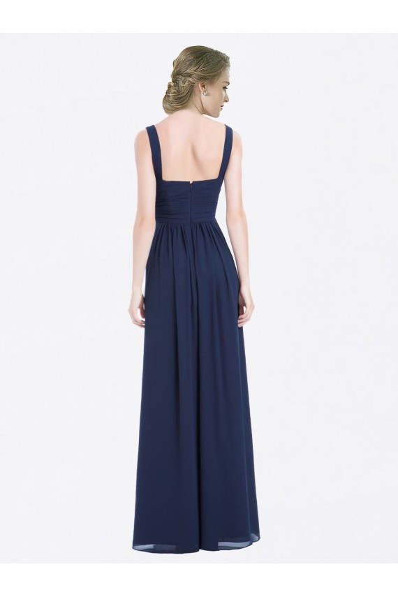 Dunkelmarine A-Linien V-Ausschnitt Chiffon Lange Brautjungfernkleider Websites