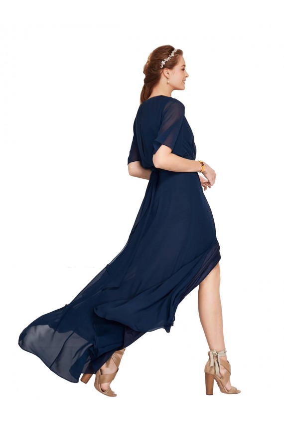 Dunkelmarine A-Linien V-Ausschnitt Chiffon Lange Brautjungfernkleider Websites