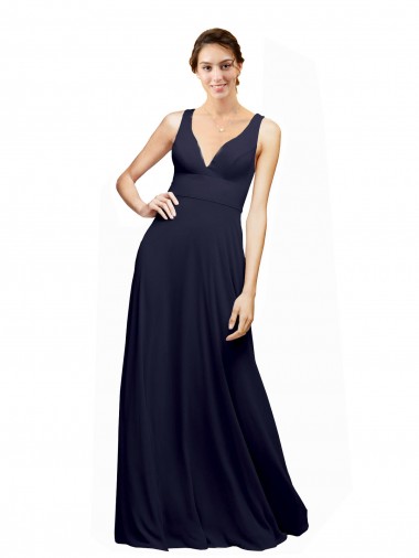 Dunkelmarine A-Linien V-Ausschnitt Chiffon Lange Brautjungfernkleider Websites