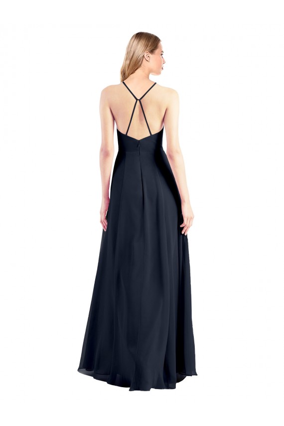Dunkelmarine A-Linien V-Ausschnitt Chiffon Lange Brautjungfernkleider / Abiballkleider Websites