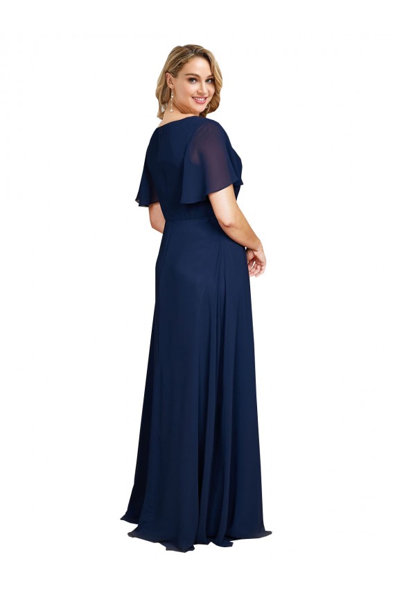 Dunkelmarine A-Linien V-Ausschnitt Chiffon Lange Formale Brautjungfernkleider / Abendkleider / Abiballkleider Websites