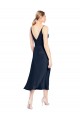 Dunkelmarine A-Linien V-Ausschnitt Midi Stretch-Satin Kurze Formale Brautjungfernkleider / Abendkleider / Abiballkleider / Cocktailkleider / Heimkehr Kleider Websites