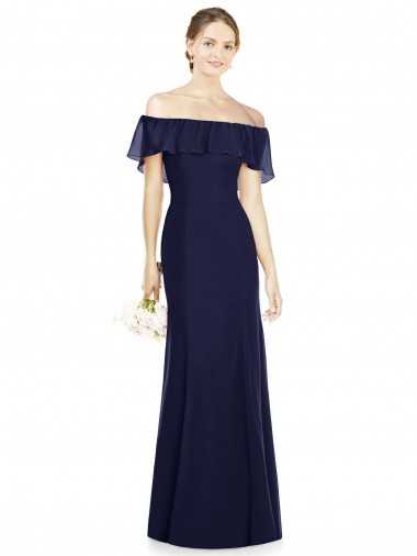 Dunkelmarine Trompete Off-Schulter Chiffon Lange Brautjungfernkleider Websites